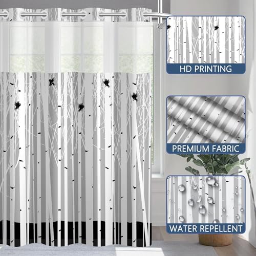No Hook Shower Curtain with Snap-in Liner 71x74 Inch