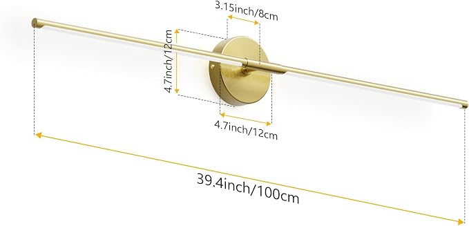 40In Modern Gold Bathroom Sconce Vanity Light Over Mirror Hardwired 3000K Bathroom Light Fixture 360° Rotatable for Bedroom Living Room
