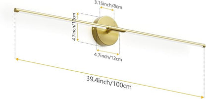 40In Modern Gold Bathroom Sconce Vanity Light Over Mirror Hardwired 3000K Bathroom Light Fixture 360° Rotatable for Bedroom Living Room