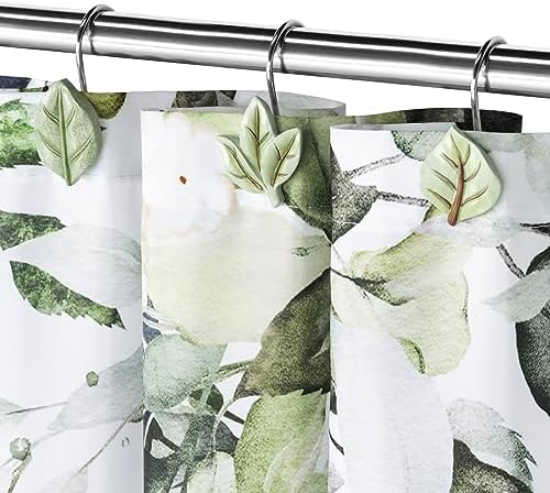 SageGreen Plant Leaf Shower Curtain Hooks,Eucalyptus Bathroom Decor,12PCS