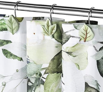 SageGreen Plant Leaf Shower Curtain Hooks,Eucalyptus Bathroom Decor,12PCS