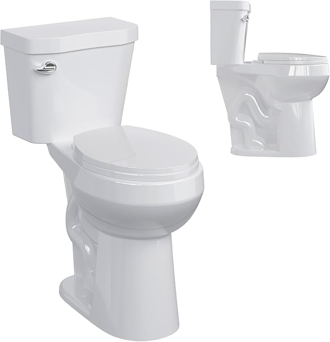 Two-Piece Toilets for Bathrooms, Height 21" Extra Tall, Round with Soft Close Seat, Power Flush 1.28 GPF