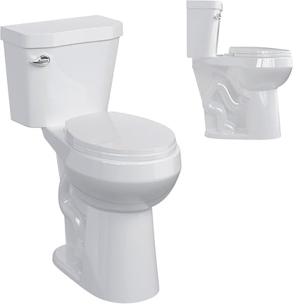 Two-Piece Toilets for Bathrooms, Height 21" Extra Tall, Round with Soft Close Seat, Power Flush 1.28 GPF