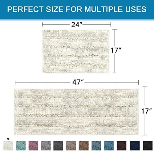 Non Slip Thick Shaggy Chenille Bathroom Rug Mat Set Extra Soft and Absorbent Striped Floor Rugs, 2 Piece, Machine-Washable