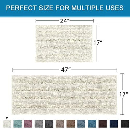 Non Slip Thick Shaggy Chenille Bathroom Rug Mat Set Extra Soft and Absorbent Striped Floor Rugs, 2 Piece, Machine-Washable