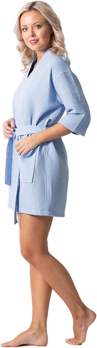 Lightweight Waffle Knit Bath, Spa & Bridesmaids Kimono Short Robes for Women - Quick Dry & Soft