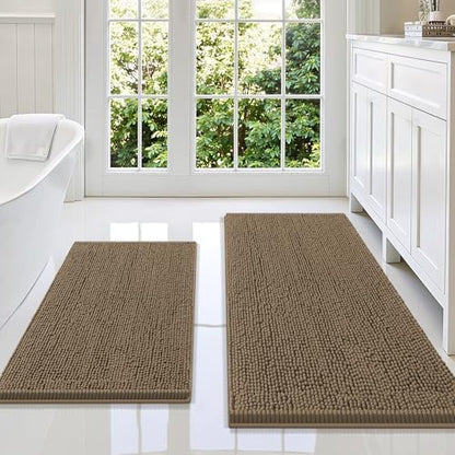 Smiry Chenille Bathroom Rugs Sets 2 Piece (47x20+30x20, Camel)