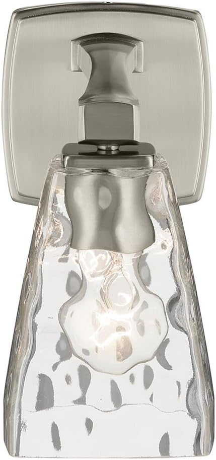 Kichler Marant 5" 1-Light Wall Sconce with Clear Water Glass in Brushed Nickel, for Bathroom, Powder Room, Hallway, (5" W x 9.5" H), 55214NIWTR