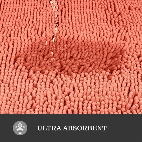 Yeaban Chenille Coral Bathroom Rug 17"x24", Non-Slip Rubber Backing