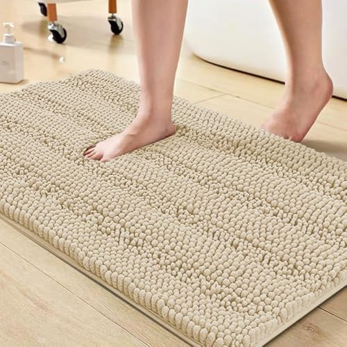 Turquoize Bathroom Rug 20"x32", Soft Absorbent Chenille Bath Rug, Fog