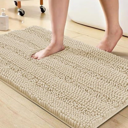 Turquoize Bathroom Rug 20"x32", Soft Absorbent Chenille Bath Rug, Fog
