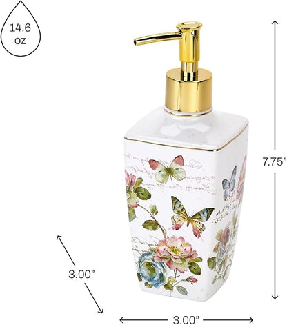 Avanti Linens - Lotion Pump/Soap Dispenser, Ceramic Countertop Accessories, Artistic Home Decor (Butterfly Garden Collection)