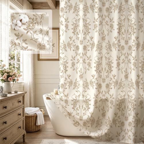 MitoVilla Vintage Farmhouse Brown Floral Poly-Cotton Shower Curtain, 72x72