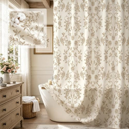 MitoVilla Vintage Farmhouse Brown Floral Poly-Cotton Shower Curtain, 72x72