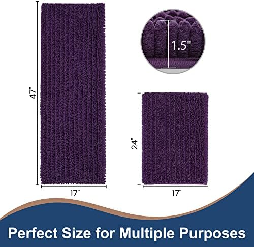 Luxury Chenille Plum Bathroom Rugs Sets 2 Piece, Thickened Hot Melt Rubber Bottom Bath Mats for Bathroom Non Slip,Bath Rugs Quick Dry Machine Washable for Shower Mat (47"x17"+17"x24")