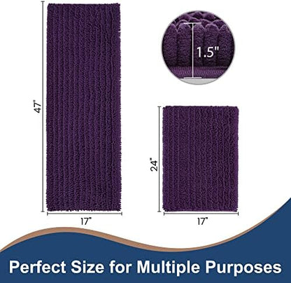 Luxury Chenille Plum Bathroom Rugs Sets 2 Piece, Thickened Hot Melt Rubber Bottom Bath Mats for Bathroom Non Slip,Bath Rugs Quick Dry Machine Washable for Shower Mat (47"x17"+17"x24")