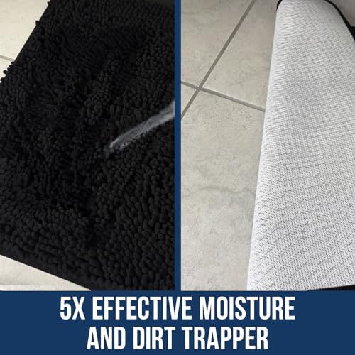 Muddy Mat Chenille Bathroom Rugs Quick Dry Microfiber Mats Non Slip Washable, Extra Thick, Soft and Highly Absorbent Bath Mats for Bathroom, Kitchen, and Shower Floor - Black Medium 30"X19"