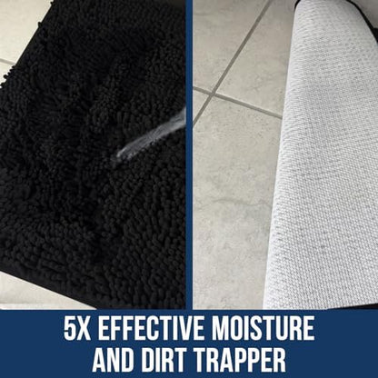 Muddy Mat Chenille Bathroom Rugs Quick Dry Microfiber Mats Non Slip Washable, Extra Thick, Soft and Highly Absorbent Bath Mats for Bathroom, Kitchen, and Shower Floor - Black Small 28"X18"