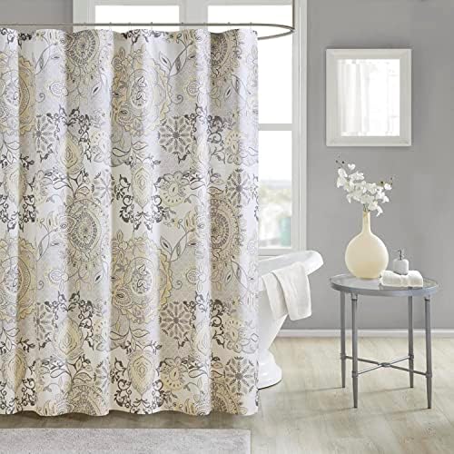 Madison Park Isla Shower Curtain for Bathroom, Cotton, 72 x 72, Yellow