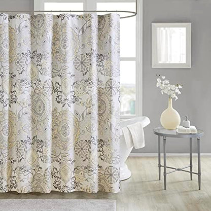 Madison Park Isla Shower Curtain for Bathroom, Cotton, 72 x 72, Yellow