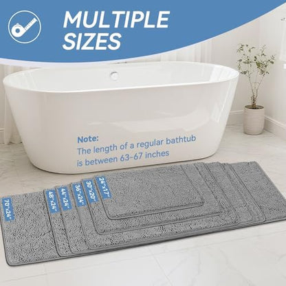 Bcoimo Bath Rug Mat,44x24 Chenille Non Slip Gray Long Bathroom Runner Rugs