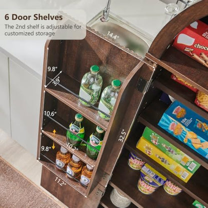 IFGET 71" Tall Arched Kitchen Pantry, Modern Fluted Storage Cabinet, Brown