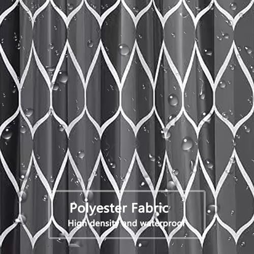 LLSCL Fabric Shower Curtain Liner with Magnets, Black Grid Waterproof Hotel Quality, 72 x 72 Machine Washable