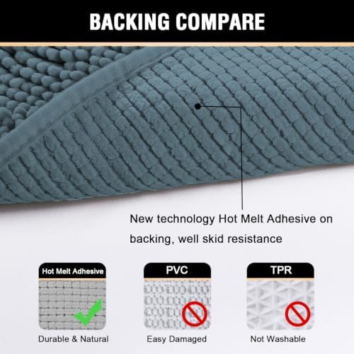 H.VERSAILTEX Bath Mat for Bathroom Non Slip Luxury Chenille Ultra Soft Bath Rugs 24x36 Absorbent Non Skid Shaggy Rugs Washable Dry Fast Plush Area Carpet Mats for Indoor, Bath Room, Tub - Stone Blue