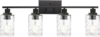 MELUCEE 4-Light Black Bathroom Vanity Light with Clear Hammered Glass | Wall Light Fixture Modern Wall Sconces Lamp for Powder Room Bedroom Kitchen Porch (Patent No.: US D963914 S)