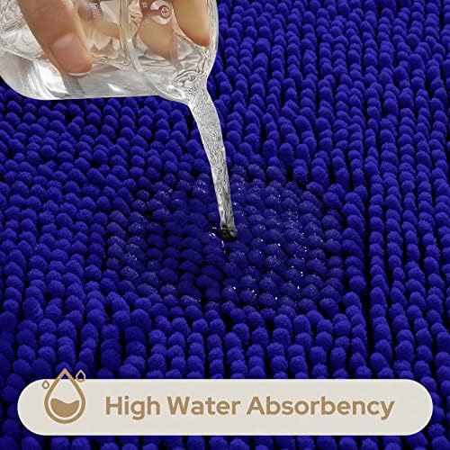 HOMEIDEAS Royal Blue Chenille Bathroom Rugs Set of 3, Non Slip Bath Mat