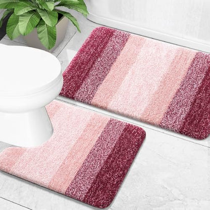 OLANLY Micorfiber Bathroom Rug Set 2 Piece, 24"x16"+U-Shaped 24"x20"