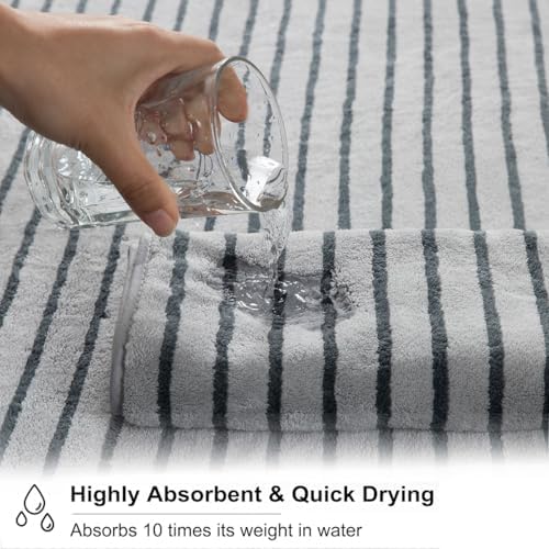 4 Piece Grey Cabana Stripe Large Bath Towels Oversized Bath Sheet Super Soft Breathable Jumbo Bathroom Towels Highly Absorbent Shower Towel Quick Dry Beach Chair Towel Spa Gym Hotel Towel Set