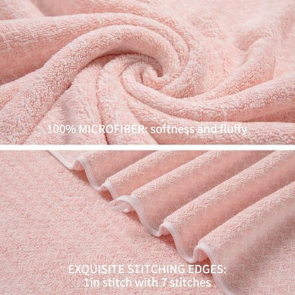 Ultra Soft Bath Towel Set,12 Piece (4 Bath Towels,4 Hand Towels,4 Washcloths) Family Bathroom Towel Set with Hanging Loops,Quick Dry Extra Absorbent Fluffy Shower Towel for Bathroom,Hotel,Spa-Pink