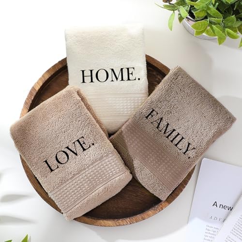 FuWeave 3 Pcs Brown Decorative Hand Towels Bathroom Set,Home,Love,Family