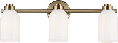 Kichler Shae 24.25" 3-Light Vanity Light with White Opal Glass in Champagne Bronze, for Bathroom Vanity, Powder Room, Over a Mirror, (24.25" W x 9" H), 55202CPZ