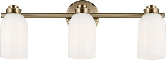 Kichler Shae 24.25" 3-Light Vanity Light with White Opal Glass in Champagne Bronze, for Bathroom Vanity, Powder Room, Over a Mirror, (24.25" W x 9" H), 55202CPZ