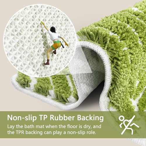 Grass Green Leaf Bathroom Rugs - Cute Bath Mat, Large Bath Mats Non Slip Machine Washable Funny Bathroom Decor Water Absorbing Bath Rugs Green Bath Mat Leaves 24" x 36"
