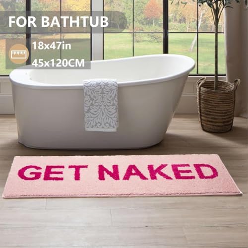 KOEXM Get Naked Bath Mat 18" x 47", Pink Long Runner Mat Bathroom
