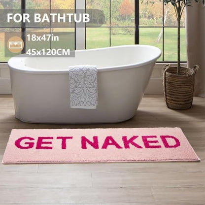 KOEXM Get Naked Bath Mat 18" x 47", Pink Long Runner Mat Bathroom