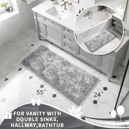Yimobra Long Bathroom Rugs Runner 55x24 Inch, Extra Thick Soft Absorbent Chenille Bath Mat, Non Slip Machine Washable, Quick Dry Bath Rugs for Bathroom Floor, Tub and Shower, Light Grey