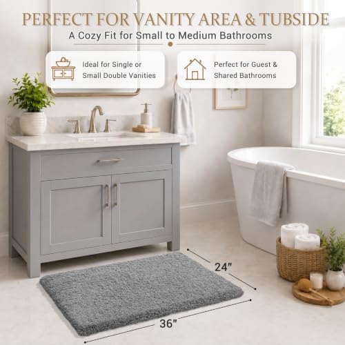 Yimobra Bathroom Rugs Non Slip Washable 36X24, Ultra Soft and Water Absorbent Bath Mats, Plush Shower Mat Outside, Luxury Microfiber Carpet Thick Matts for Bathroom Floor/Tub, Pure Gray