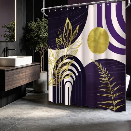Dark Purple and Gold Extra Long Shower Curtain, Tall 72X96 in