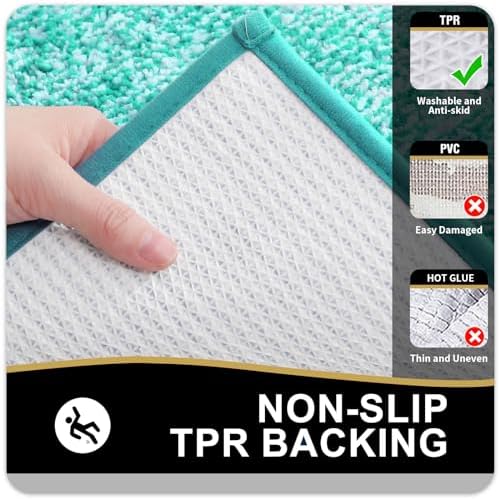 OLANLY Bathroom Runner Rugs 47x24, Long Bath Mats for Bathroom Floor, Green