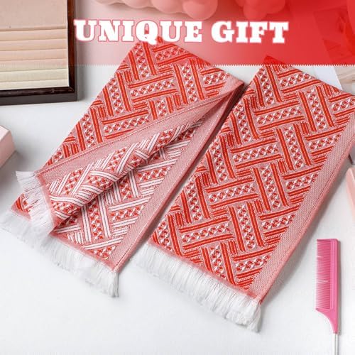 HunnmingRe 4 Pack Boho Hand Towel for Kitchen, Red Orange ,White