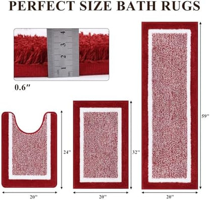 Pauwer Bathroom Rug Sets 3 Piece, Non Slip Washable Bath Mat, Red