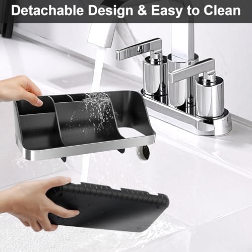 GFWARE Black Toothbrush Holder - 7 Slots Bathroom Organizer Countertop with Drainage Matte Black Electric Toothbrush and Toothpaste Holder for Bathroom Accessories Sink Storage