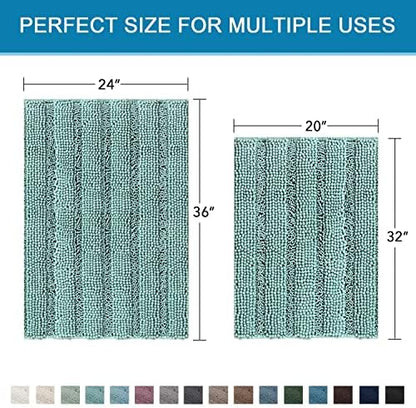 H.VERSAILTEX 2 Piece Bathroom Set - Super Absorbent Chenille Striped Bath Mats - Non Skid, Machine Washable - Eggshell Blue, 24 x 36 Plus 20 x 32 Inches