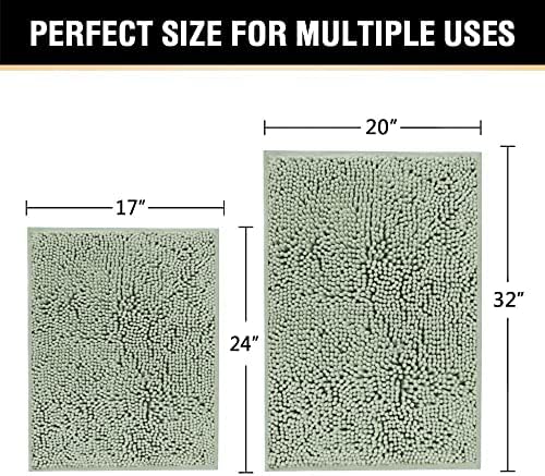 H.VERSAILTEX Bath Rugs for Bathroom Slip-Resistant Shag Chenille Bath Rugs Mat Extra Soft and Absorbent Bath Rug for Shower Room Machine-Washable Fast Dry (Sage, 20" x 32"/17" x 24")