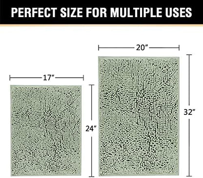 H.VERSAILTEX Bath Rugs for Bathroom Slip-Resistant Shag Chenille Bath Rugs Mat Extra Soft and Absorbent Bath Rug for Shower Room Machine-Washable Fast Dry (Sage, 20" x 32"/17" x 24")