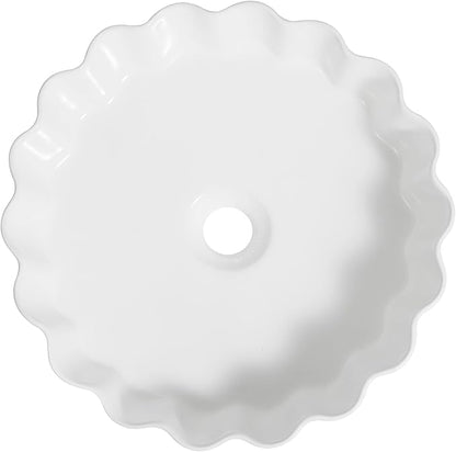 JONATHAN Y SNK1005A 15" Round Bathroom Vessel Sink, Art Deco Scallop Above Counter Vanity Sink, White Ceramic Basin for Modern Powder Room and Lavatory